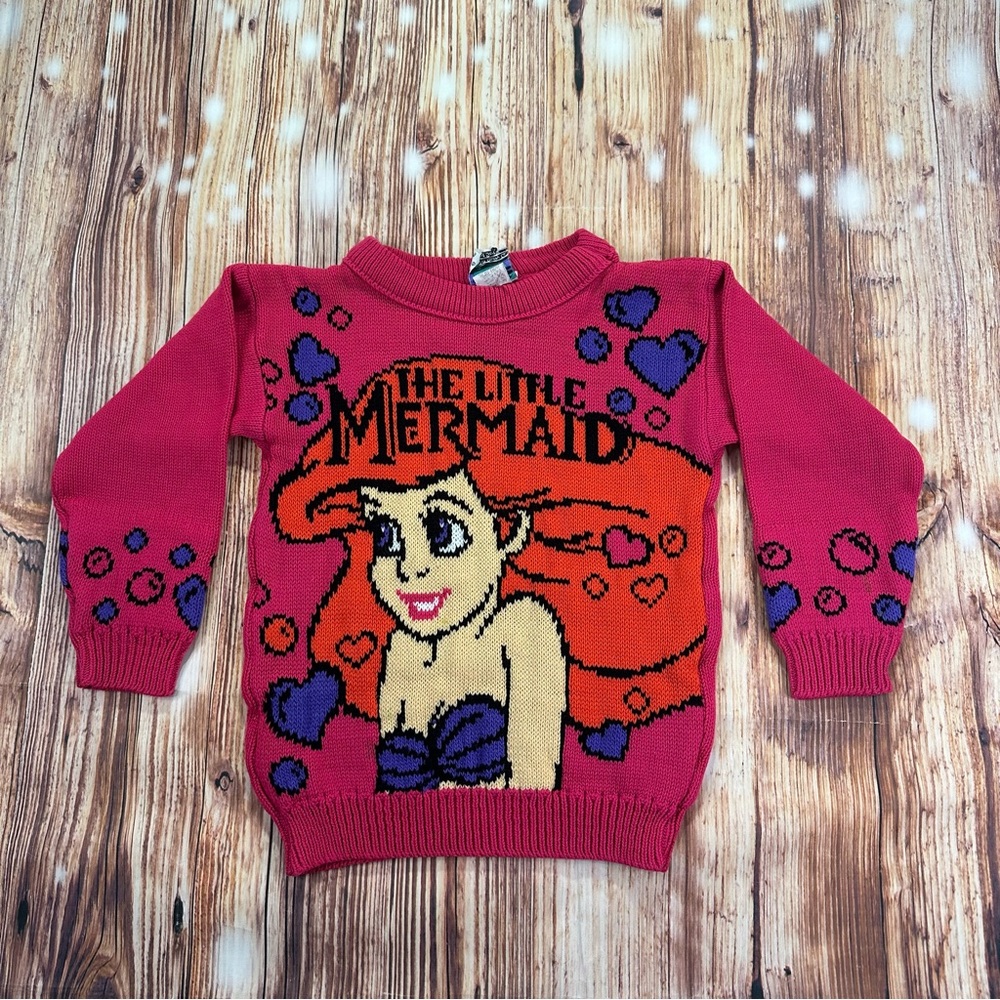 Vintage Disney Little Mermaid Girls Knit Cartoon Movie Sweater Size Small 4/5 - Picture 1 of 13